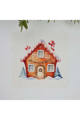 Yılbaşı Temalı Şeker Ev Tasarımlı Lazer Kesim Kumaş Kokteyl Peçetesi 1 Adet